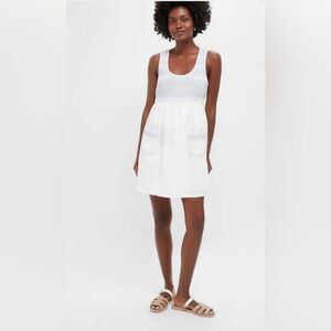 New Tuckernuck White Cotton Mini Dress with Blue Embroidery